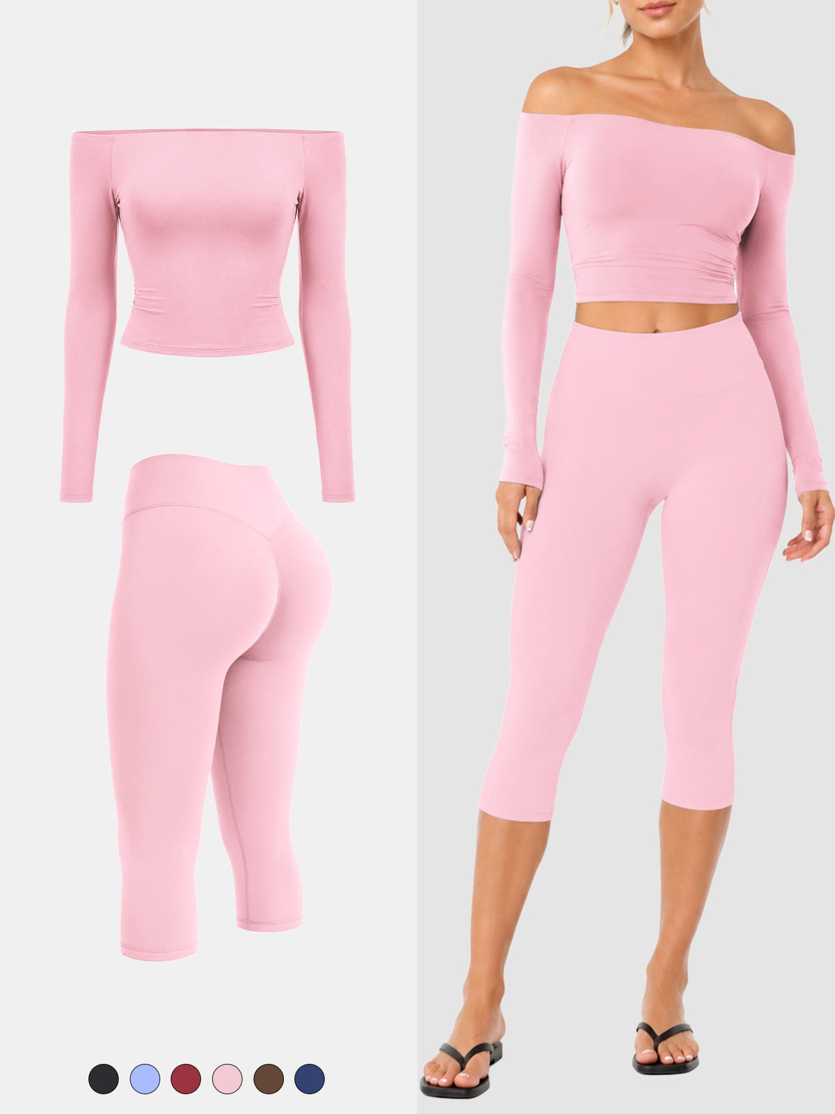 Blosee Kylie Off-Shoulder Capri Leggings Set