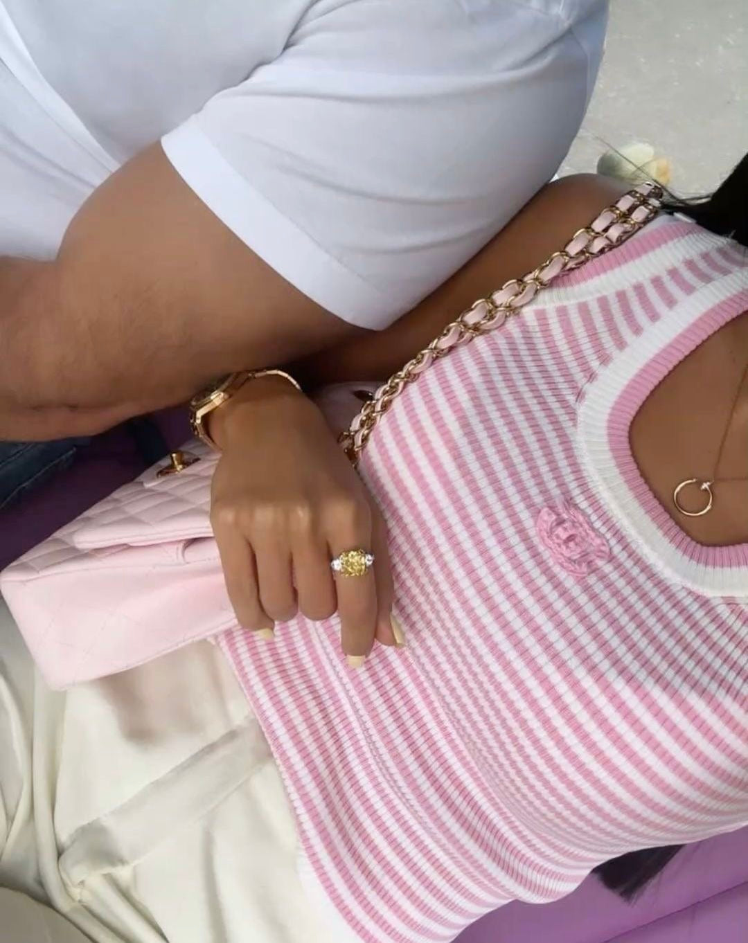 CC RIB STRIPE TOP  - BABY PINK