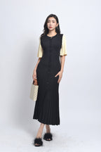 Sandro  Long two tone Tricot midi dress - Black