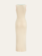 Color-Block Knit Midi Dress with Decor Button