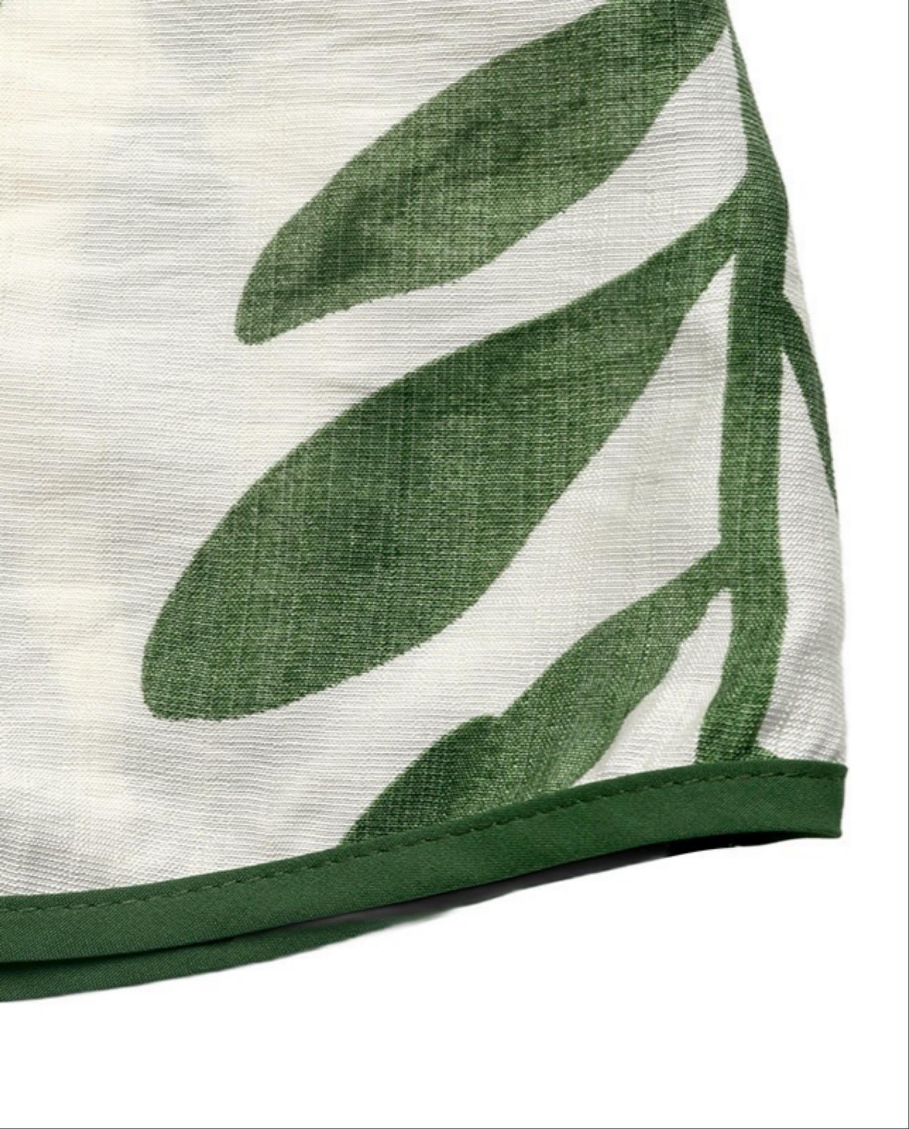 Green Leaf Print Tie-Strap Empire Waist Midi Dress